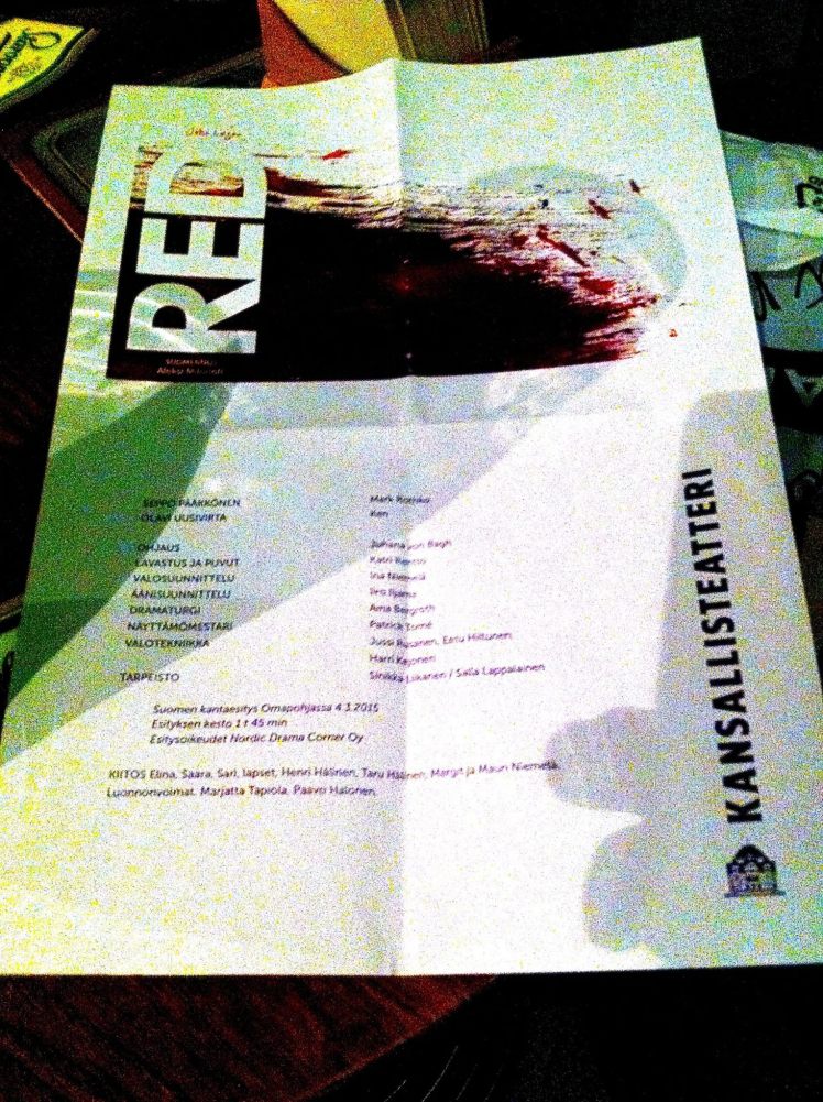 PROGRAMA de RED, de John Logan, en el KANSALLISTEATERI, Helsinki, marzo 2015.
